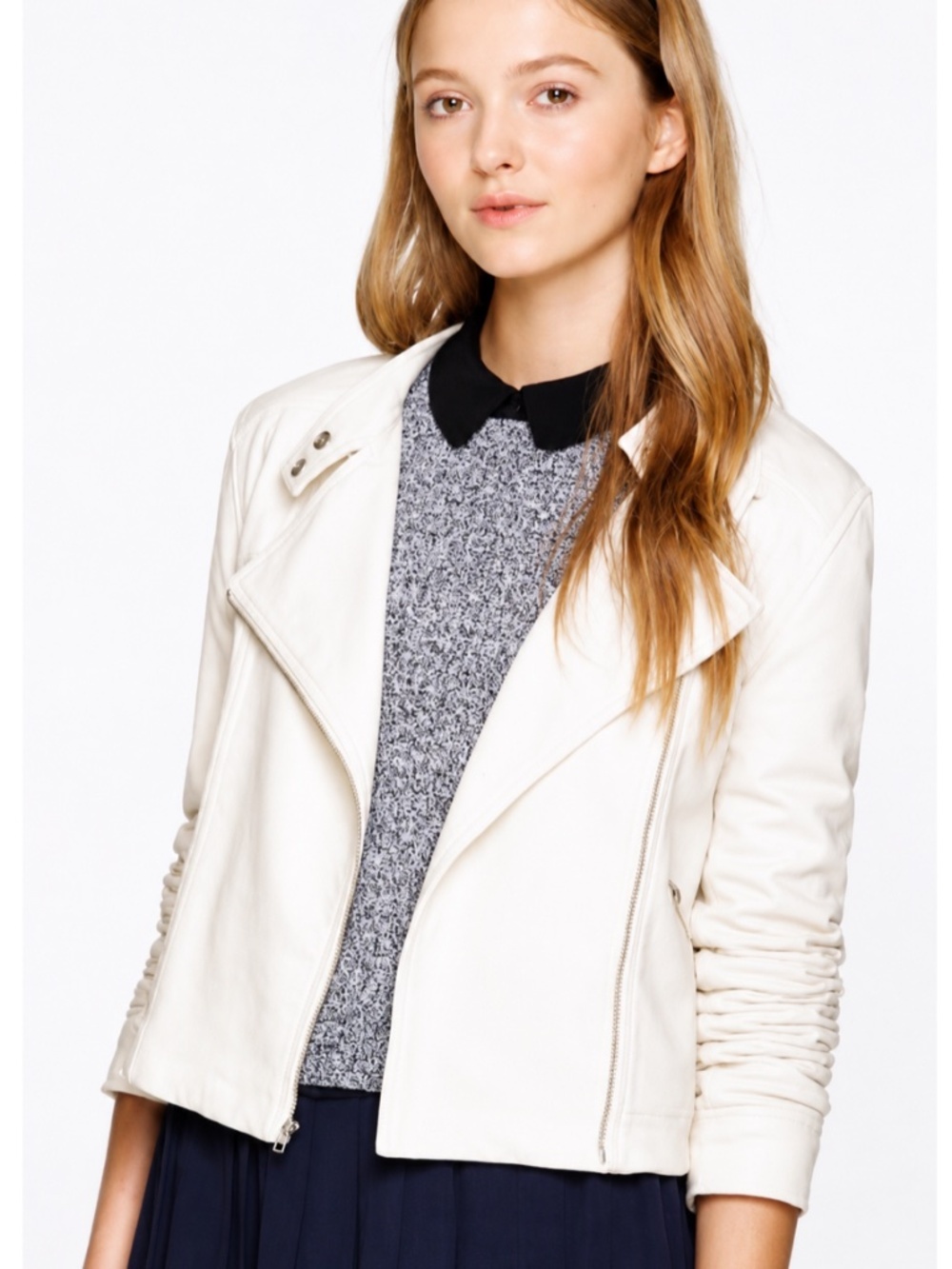 Aritzia Sunday Best Kerouac Jacket White Moto Sweatshirt Jacket Size 4/Small